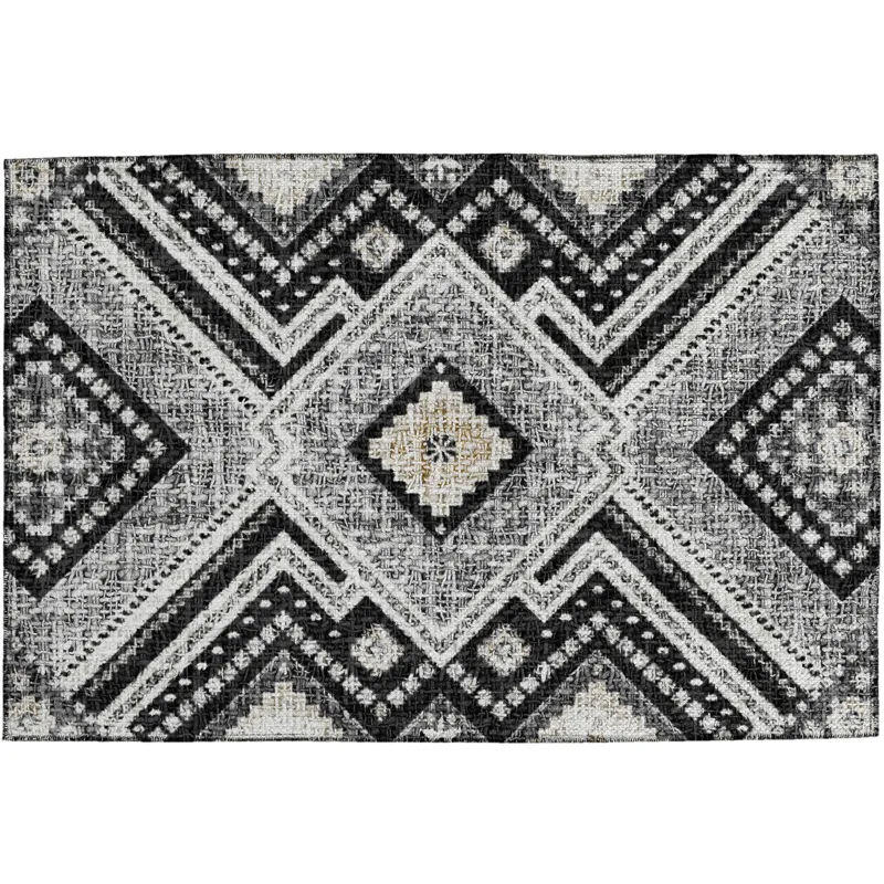 Luxury Washable Indoor/Outdoor Portico Black 1\'8\" x 2\'6\" Rug