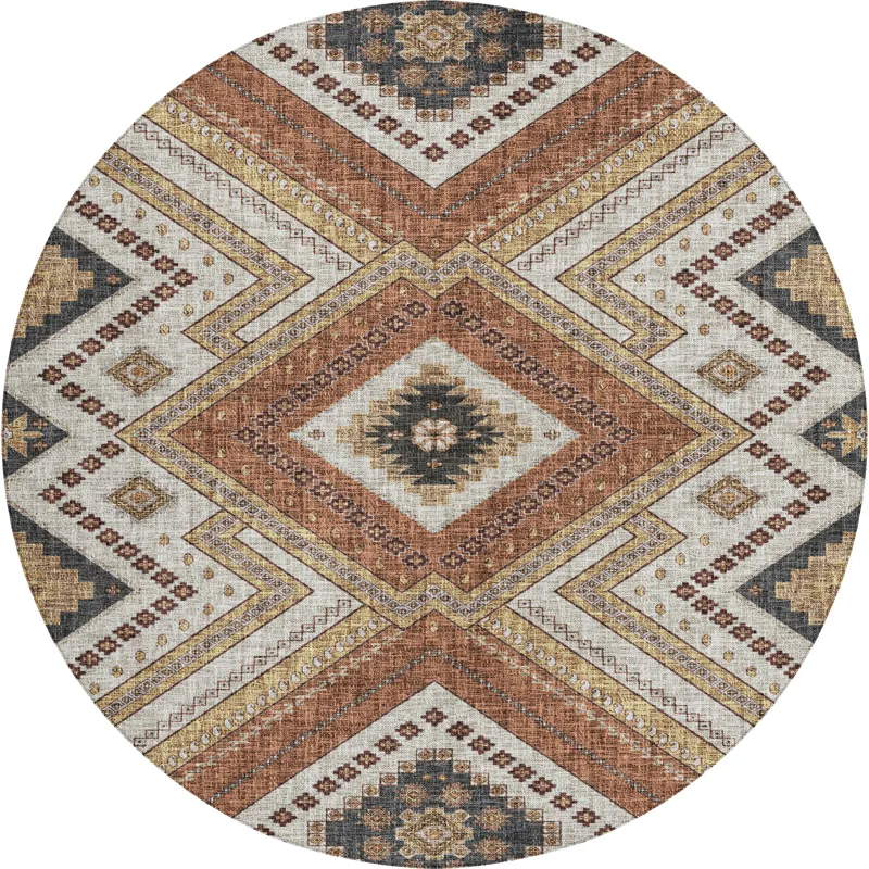 Luxury Washable Indoor/Outdoor Portico Copper 8\' x 8\' Round Rug