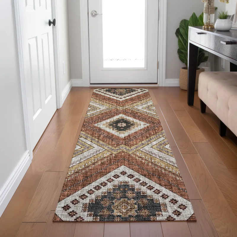 Luxury Washable Indoor/Outdoor Portico Copper 2\'3\" x 7\'6\" Runner Rug