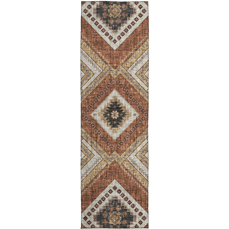 Luxury Washable Indoor/Outdoor Portico Copper 2\'3\" x 7\'6\" Runner Rug