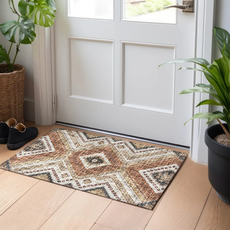 Luxury Washable Indoor/Outdoor Portico Copper 1\'8\" x 2\'6\" Rug
