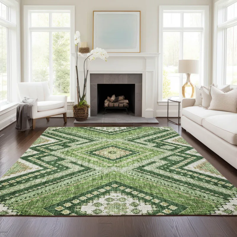 Luxury Washable Indoor/Outdoor Portico Green 2\'6\" x 3\'10\" Rug