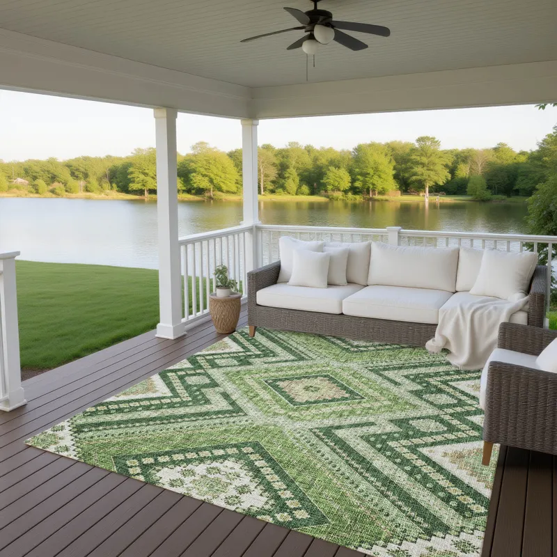 Luxury Washable Indoor/Outdoor Portico Green 2\'6\" x 3\'10\" Rug