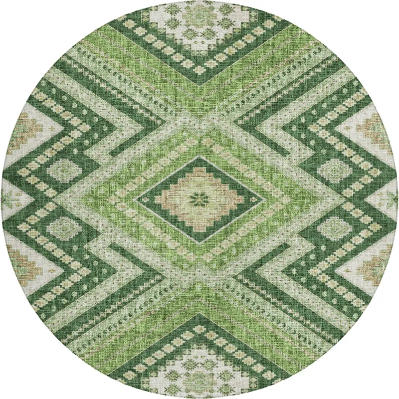 Luxury Washable Indoor/Outdoor Portico Green 8\' x 8\' Round Rug