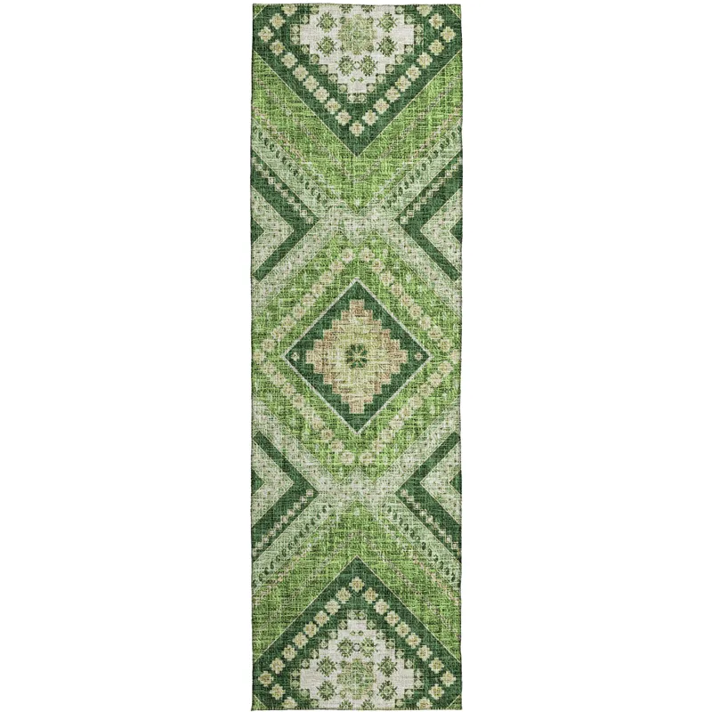 Luxury Washable Indoor/Outdoor Portico Green 2\'3\" x 7\'6\" Runner Rug