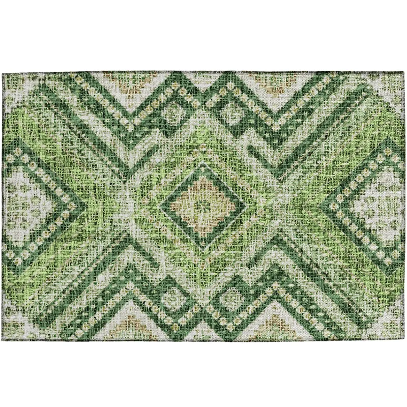 Luxury Washable Indoor/Outdoor Portico Green 1\'8\" x 2\'6\" Rug