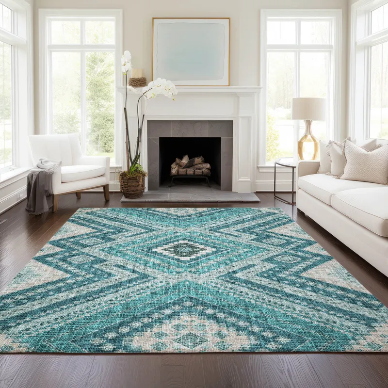 Luxury Washable Indoor/Outdoor Portico Teal 8\' x 10\' Rug