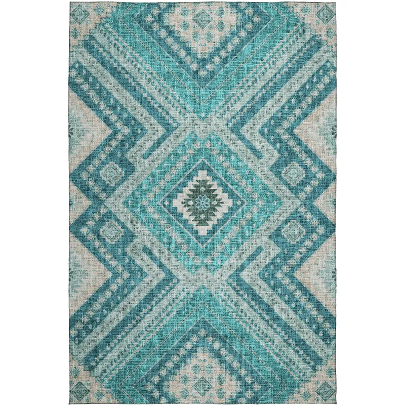 Luxury Washable Indoor/Outdoor Portico Teal 8\' x 10\' Rug