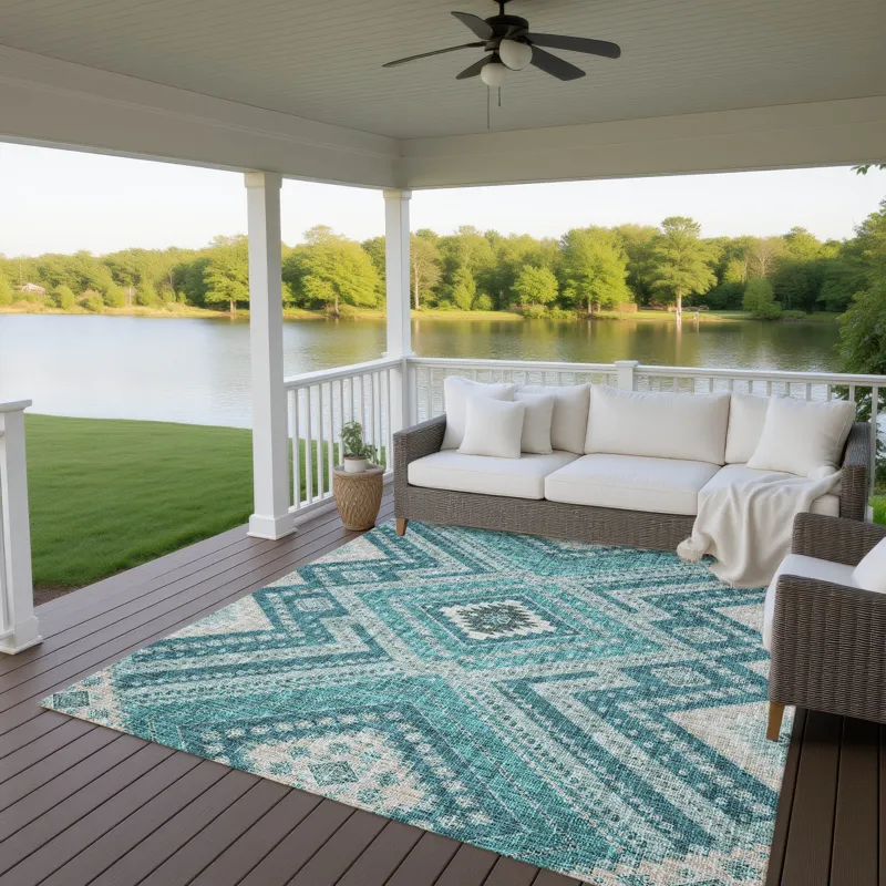 Luxury Washable Indoor/Outdoor Portico Teal 8\' x 10\' Rug