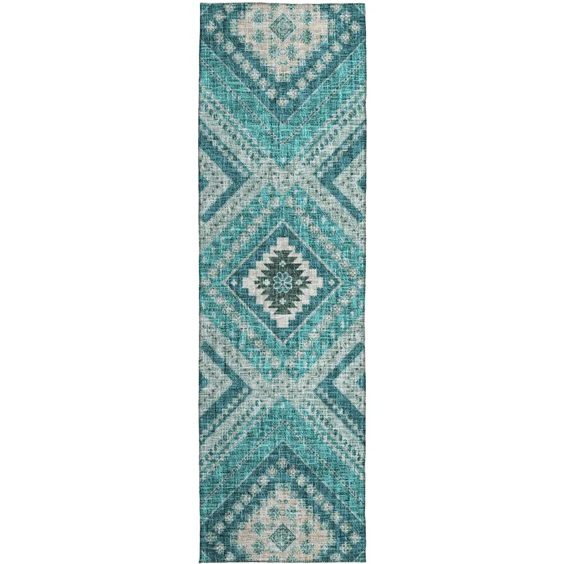 Luxury Washable Indoor/Outdoor Portico Teal 2\'3\" x 7\'6\" Runner Rug