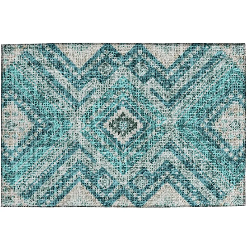 Luxury Washable Indoor/Outdoor Portico Teal 1\'8\" x 2\'6\" Rug