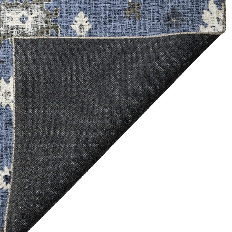 Luxury Washable Indoor/Outdoor Portico Blue 2\'3\" x 7\'6\" Runner Rug