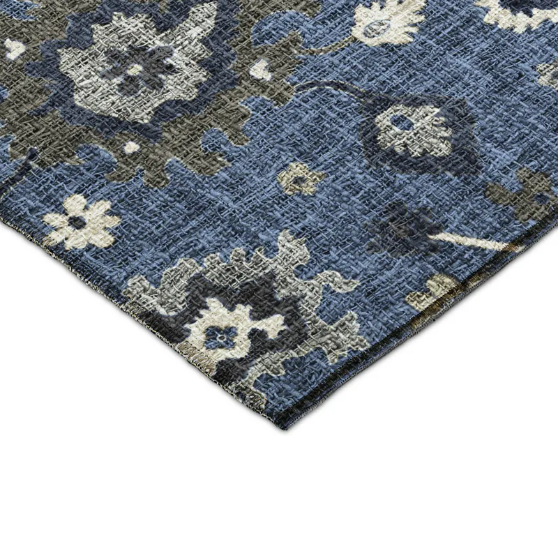Luxury Washable Indoor/Outdoor Portico Blue 2\'3\" x 7\'6\" Runner Rug