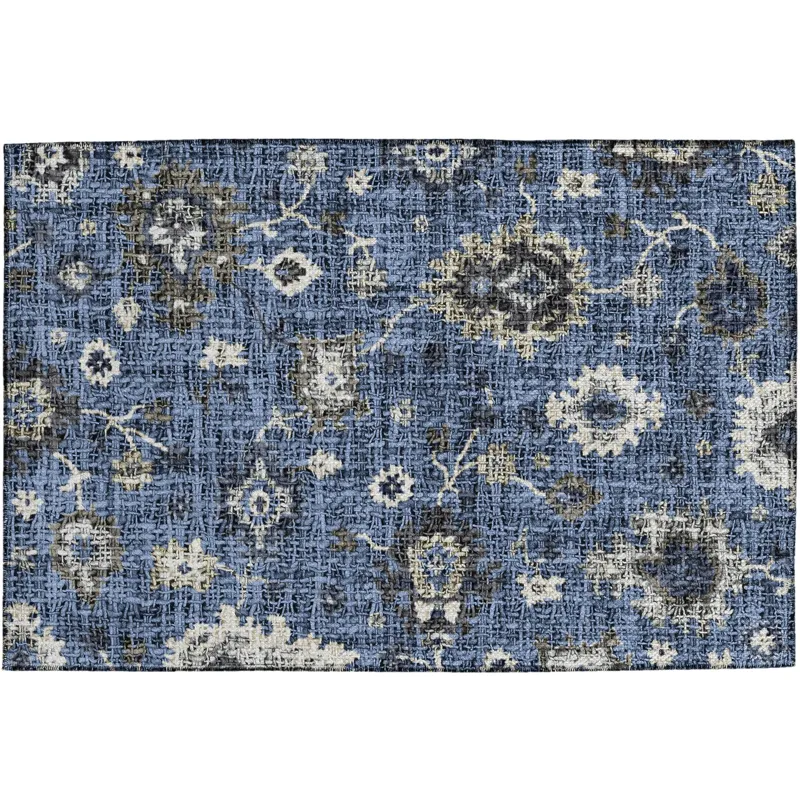 Luxury Washable Indoor/Outdoor Portico Blue 1\'8\" x 2\'6\" Rug