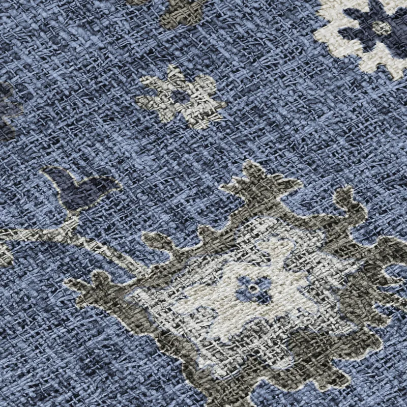 Luxury Washable Indoor/Outdoor Portico Blue 2\'3\" x 7\'6\" Runner Rug