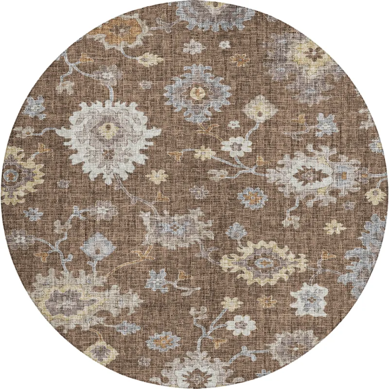 Luxury Washable Indoor/Outdoor Portico Chocolate 8\' x 8\' Round Rug