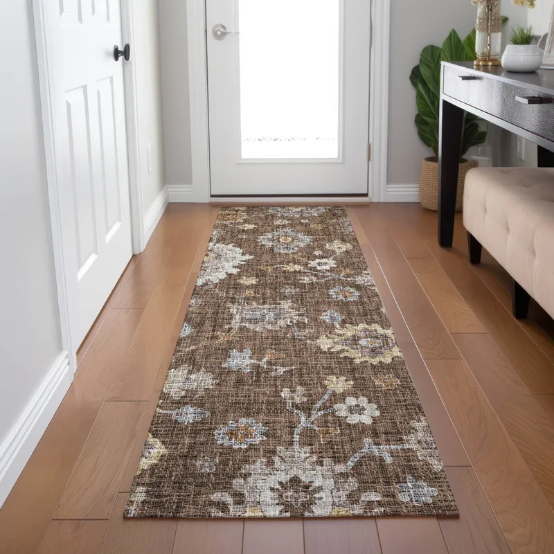 Luxury Washable Indoor/Outdoor Portico Chocolate 2\'3\" x 7\'6\" Runner Rug