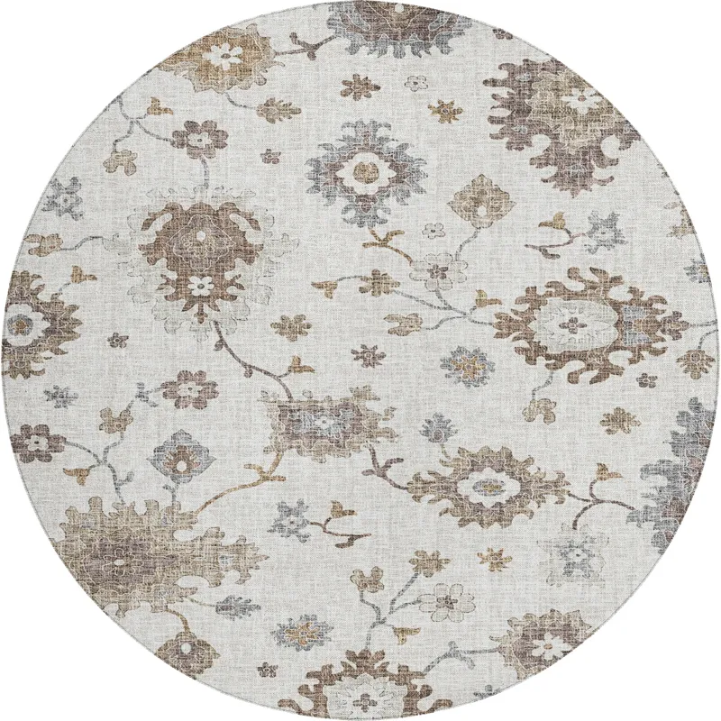 Luxury Washable Indoor/Outdoor Portico Ivory 8\' x 8\' Round Rug