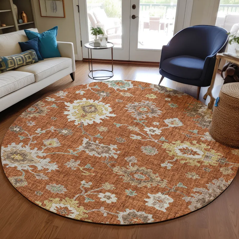 Luxury Washable Indoor/Outdoor Portico Paprika 8\' x 8\' Round Rug