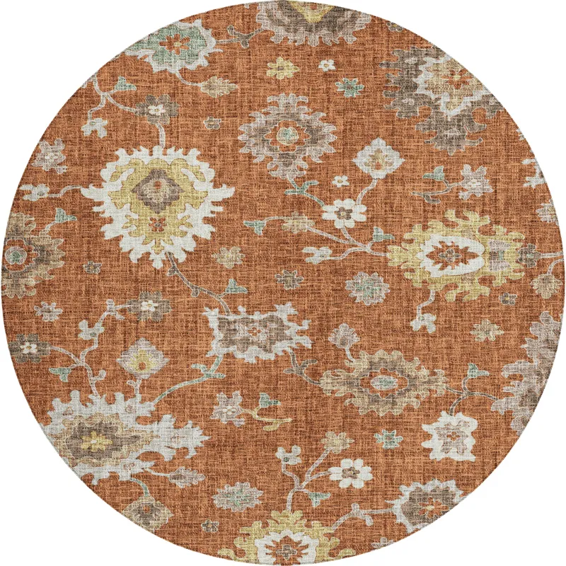 Luxury Washable Indoor/Outdoor Portico Paprika 8\' x 8\' Round Rug