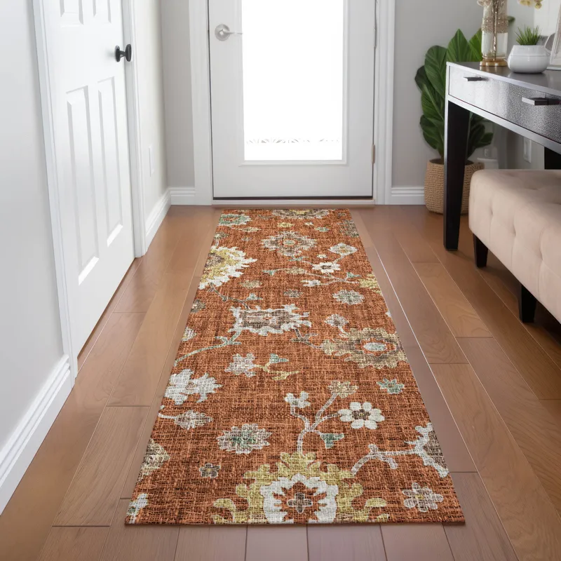Luxury Washable Indoor/Outdoor Portico Paprika 2\'3\" x 7\'6\" Runner Rug