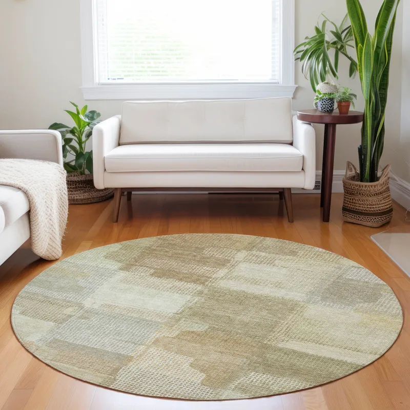 Luxury Washable Indoor/Outdoor Ravenna Beige 8\' x 8\' Round Rug