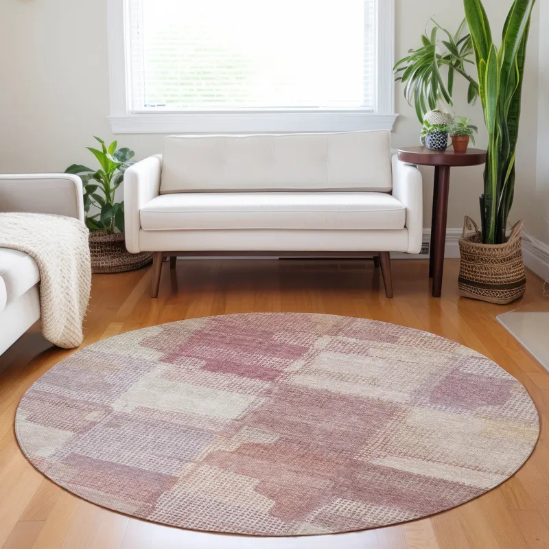 Luxury Washable Indoor/Outdoor Ravenna Blush 8\' x 8\' Round Rug