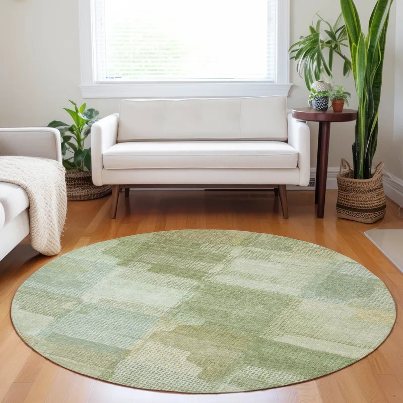 Luxury Washable Indoor/Outdoor Ravenna Green 8\' x 8\' Round Rug