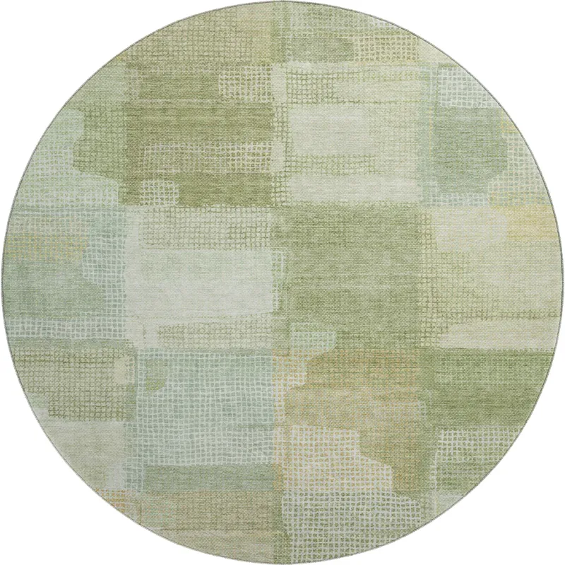 Luxury Washable Indoor/Outdoor Ravenna Green 8\' x 8\' Round Rug