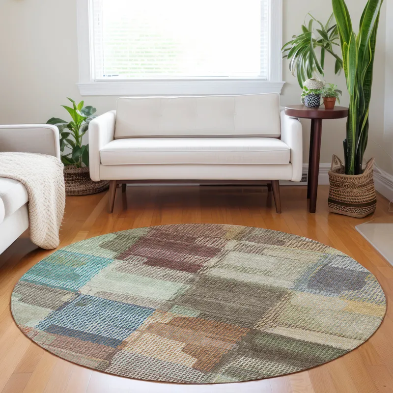 Luxury Washable Indoor/Outdoor Ravenna Putty 8\' x 8\' Round Rug