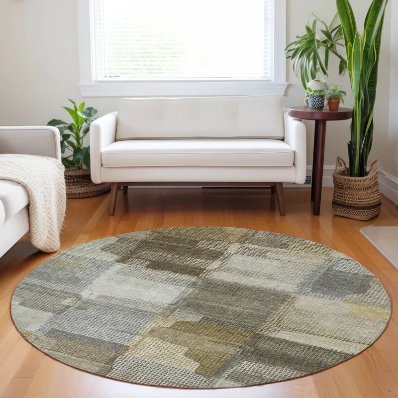 Luxury Washable Indoor/Outdoor Ravenna Taupe 8\' x 8\' Round Rug