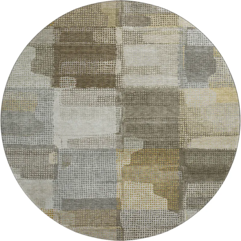 Luxury Washable Indoor/Outdoor Ravenna Taupe 8\' x 8\' Round Rug