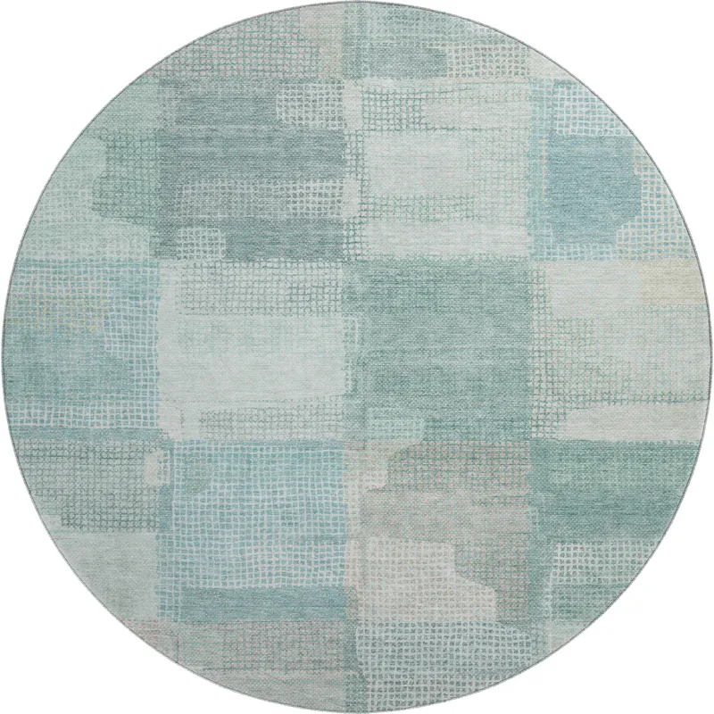 Luxury Washable Indoor/Outdoor Ravenna Teal 8\' x 8\' Round Rug
