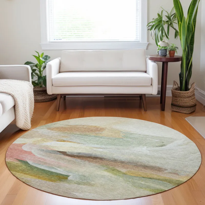 Luxury Washable Indoor/Outdoor Ravenna Linen 8\' x 8\' Round Rug