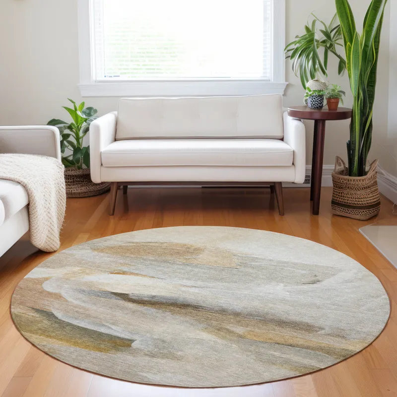 Luxury Washable Indoor/Outdoor Ravenna Taupe 8\' x 8\' Round Rug