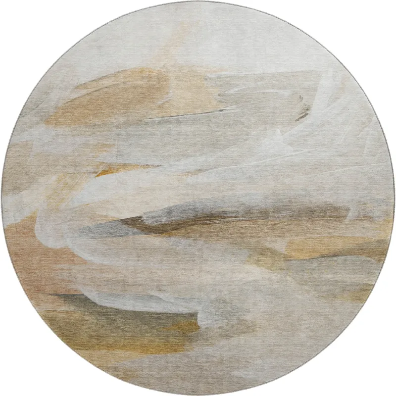 Luxury Washable Indoor/Outdoor Ravenna Taupe 8\' x 8\' Round Rug