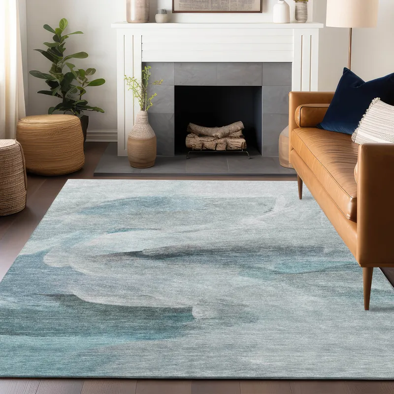 Luxury Washable Indoor/Outdoor Ravenna Teal 8\' x 10\' Rug