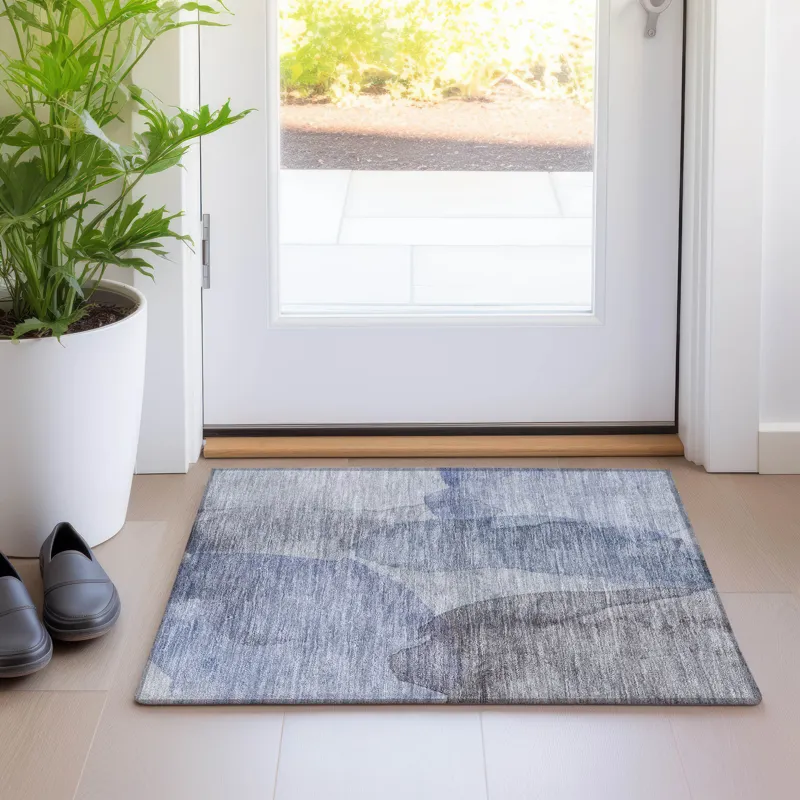 Luxury Washable Indoor/Outdoor Ravenna Blue 1\'8\" x 2\'6\" Rug