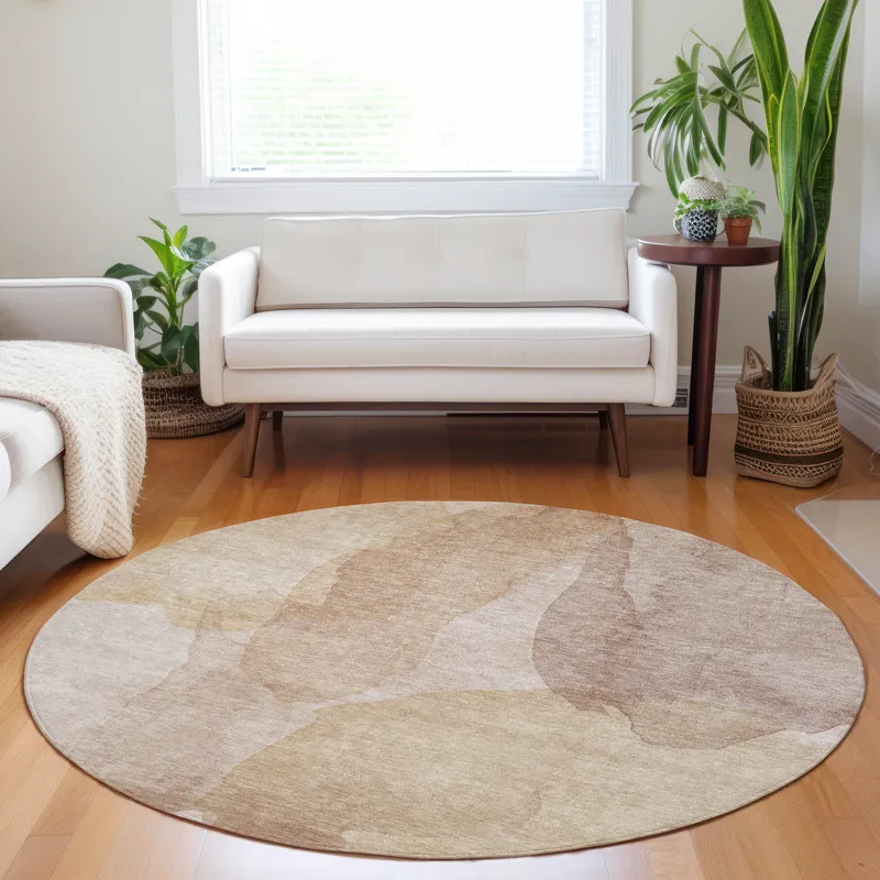 Luxury Washable Indoor/Outdoor Ravenna Coral 8\' x 8\' Round Rug