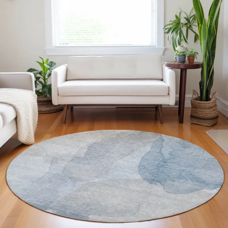 Luxury Washable Indoor/Outdoor Ravenna Sky 8\' x 8\' Round Rug