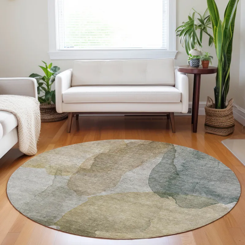 Luxury Washable Indoor/Outdoor Ravenna Wheat 8\' x 8\' Round Rug