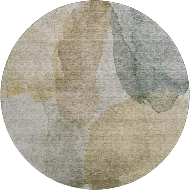 Luxury Washable Indoor/Outdoor Ravenna Wheat 8\' x 8\' Round Rug