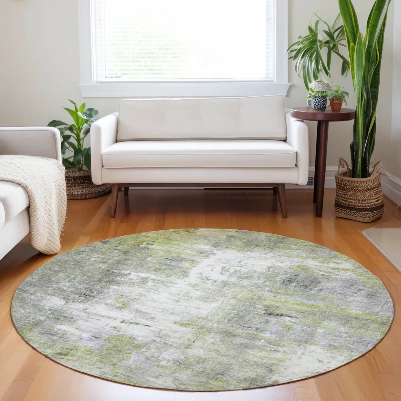 Luxury Washable Indoor/Outdoor Ravenna Aloe 8\' x 8\' Round Rug