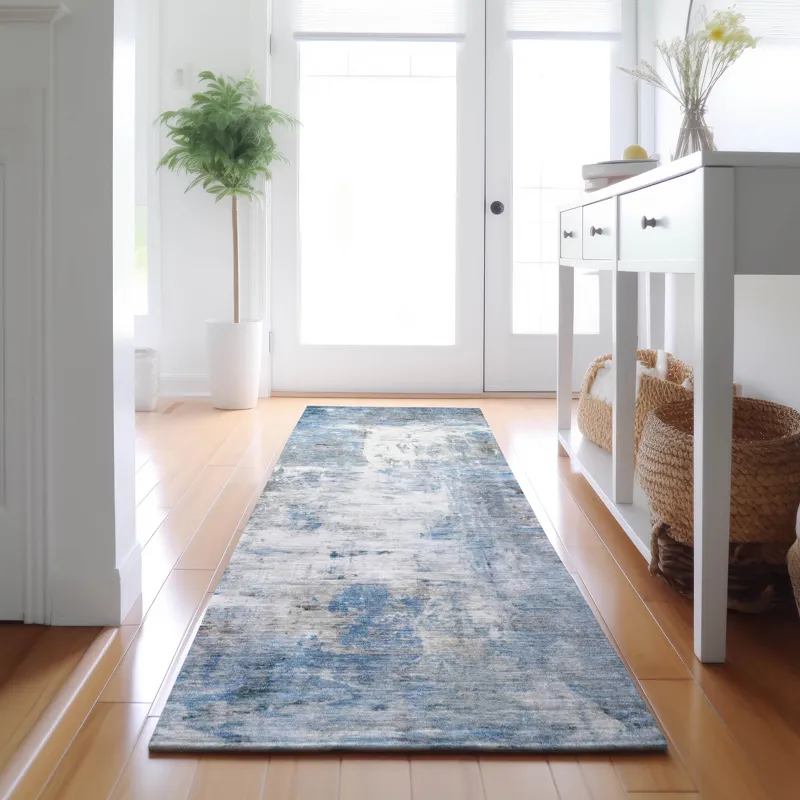 Luxury Washable Indoor/Outdoor Ravenna Blue 2\'3\" x 7\'6\" Runner Rug