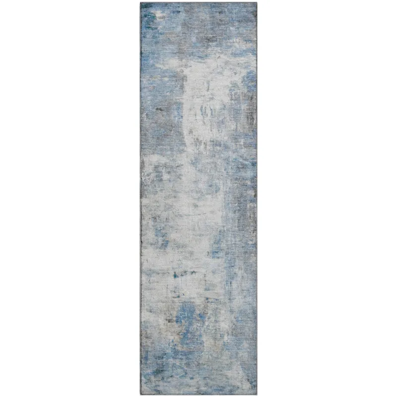 Luxury Washable Indoor/Outdoor Ravenna Blue 2\'3\" x 7\'6\" Runner Rug