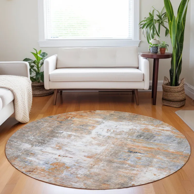 Luxury Washable Indoor/Outdoor Ravenna Copper 8\' x 8\' Round Rug