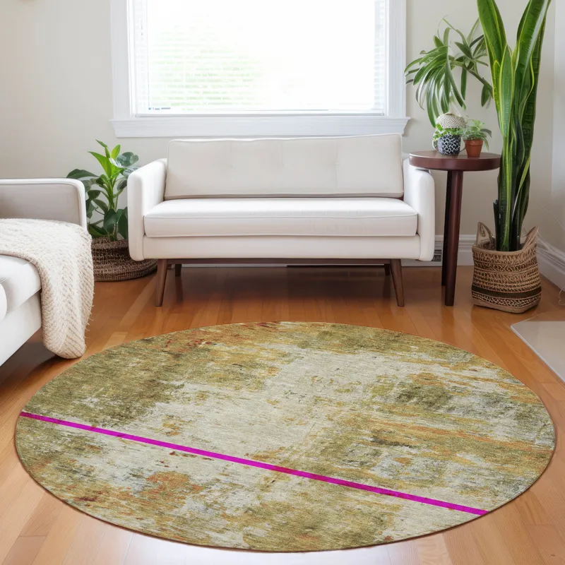 Luxury Washable Indoor/Outdoor Ravenna Olive 8\' x 8\' Round Rug