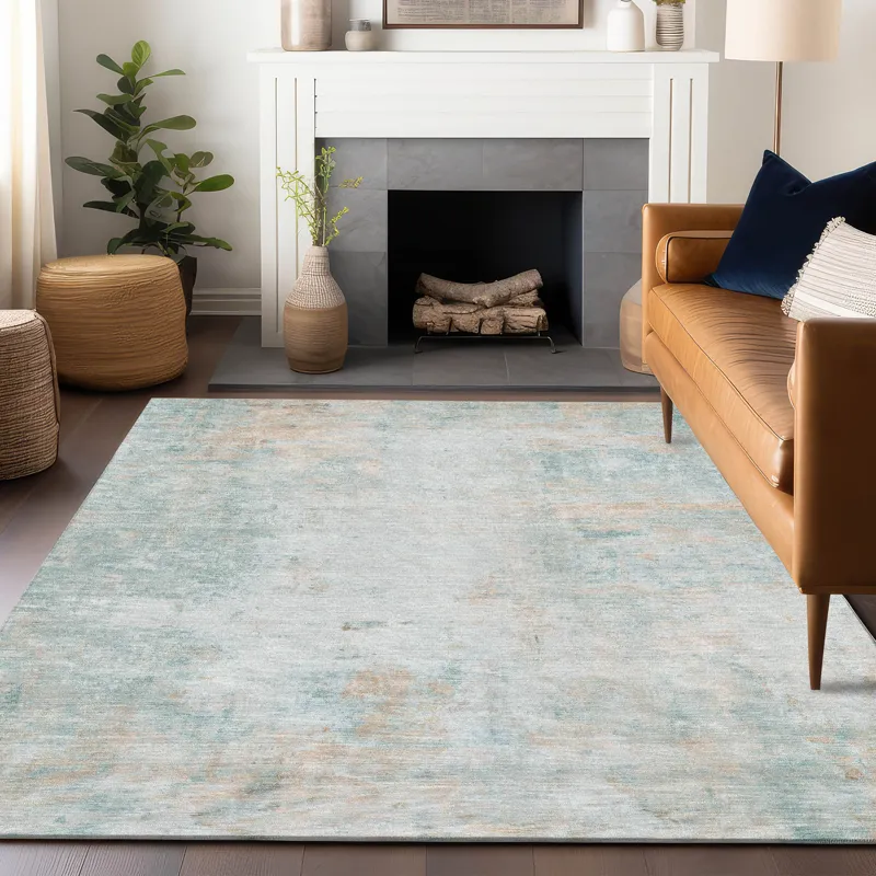 Luxury Washable Indoor/Outdoor Ravenna Seafoam 8\' x 10\' Rug