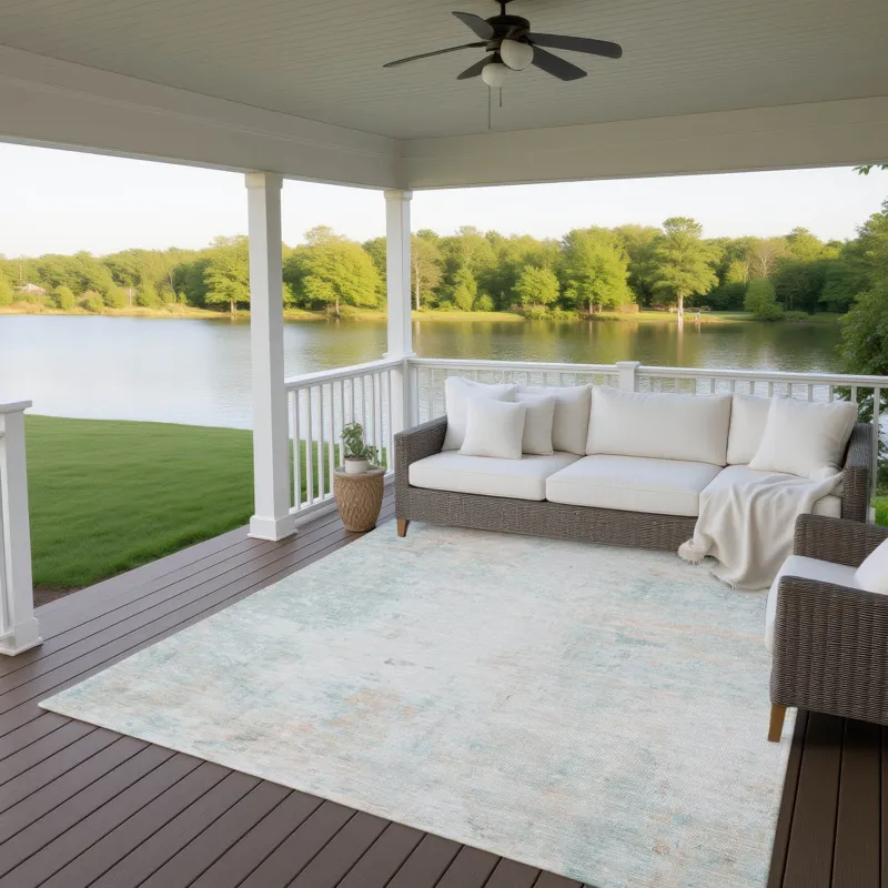 Luxury Washable Indoor/Outdoor Ravenna Seafoam 8\' x 10\' Rug