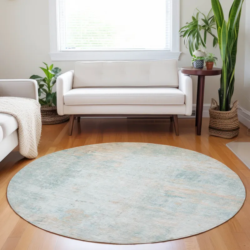 Luxury Washable Indoor/Outdoor Ravenna Seafoam 8\' x 8\' Round Rug